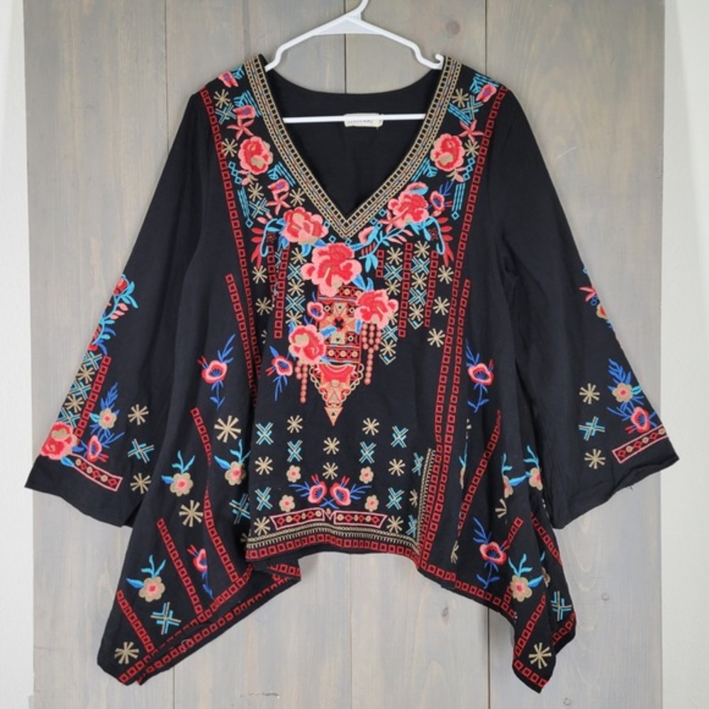 YZXDORWJ‎ Embroidered Tunic Top Women S Black Red Artisan Boho Peasant